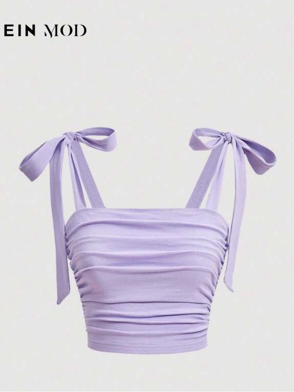 SHEIN Lavender Ruched Tie-Shoulder Crop Top